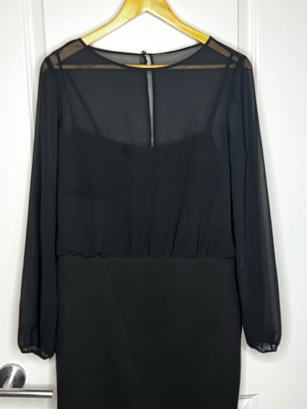 Banana Republic Black Sheer Long-Sleeve Midi Dress